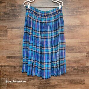 Vtg Liz Sport Plaid Skirt S Waist 30" Blue Multi 80's 90's Academia Preppy